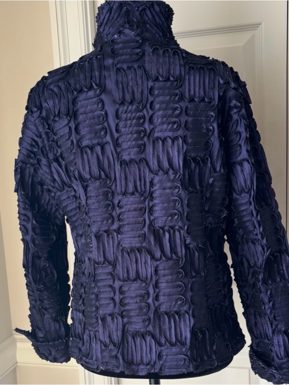 Samuel Dong Lagenlook 3D Ribbon Texture Jacket Avant Garde Purple Navy Large MOG - Picture 3 of 13